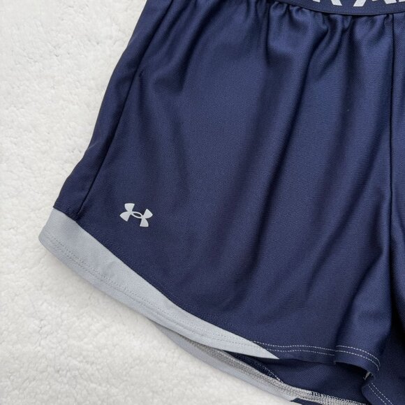 Under Armour Athletic Shorts Logo Loose Fit Blue Gray Workout Casual Womens L - Picture 3 of 10